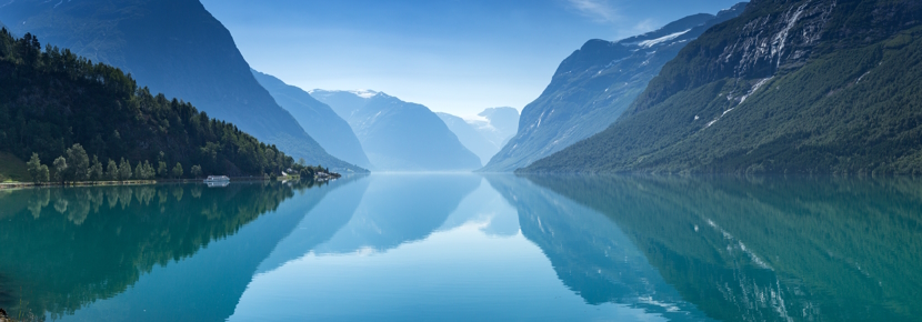 mountains reflected in lake